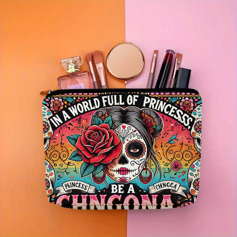 Beauty Bag Makeup - A Flower and skull cosmetic bag