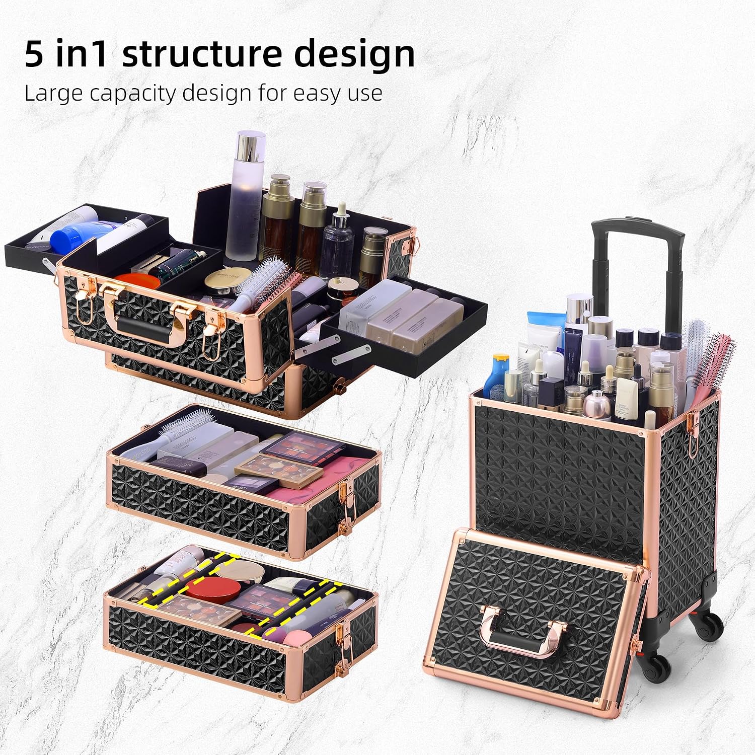 Black‑Gold 5‑in‑1 Rolling Make - Makeup Organizer recension och pris